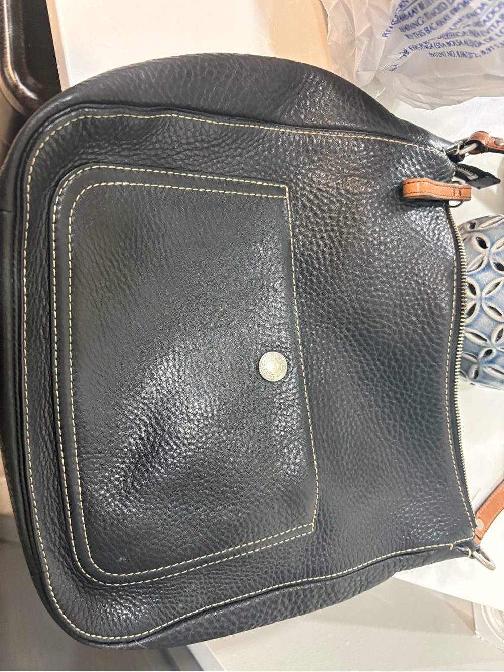 Coach Black Pebbled Leather Hobo with Tan Trim